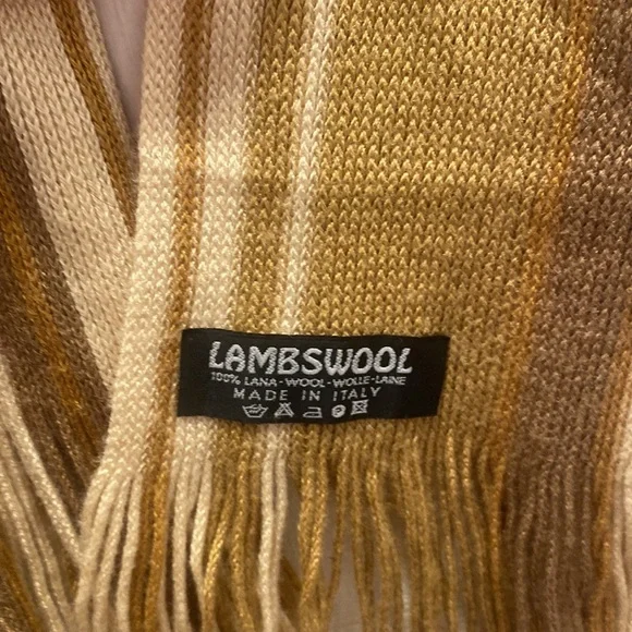 Lambswool brown striped fringe detail wool scarf - Picture 3 of 4